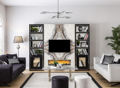 Luxury Wall unit Living room tv Wardrobe Walls Marble Imitation Black 270cm